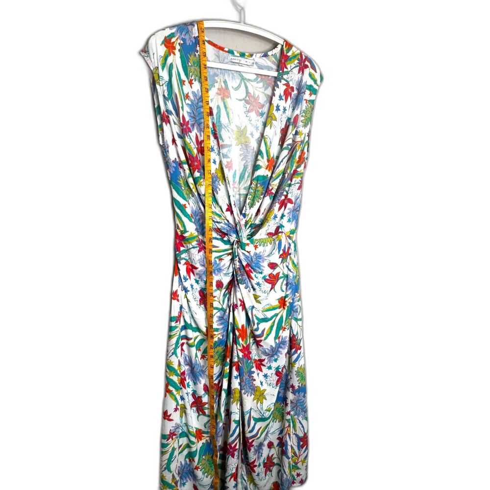 Amiani Floral Twist Front Midi Dress Tropical Print Beach Cover-Up White M - Picture 3 of 8